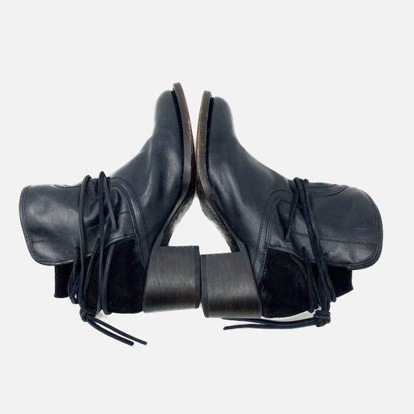 Freebird Black Leather & Suede Casey Ankle Booties Sz 6 Ankle Tie Made in Mexico - Picture 5 of 9